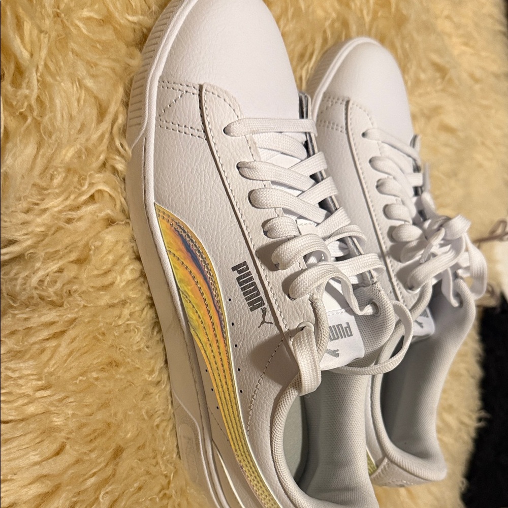 Puma Women's White Sneakers with Yellow Highlights